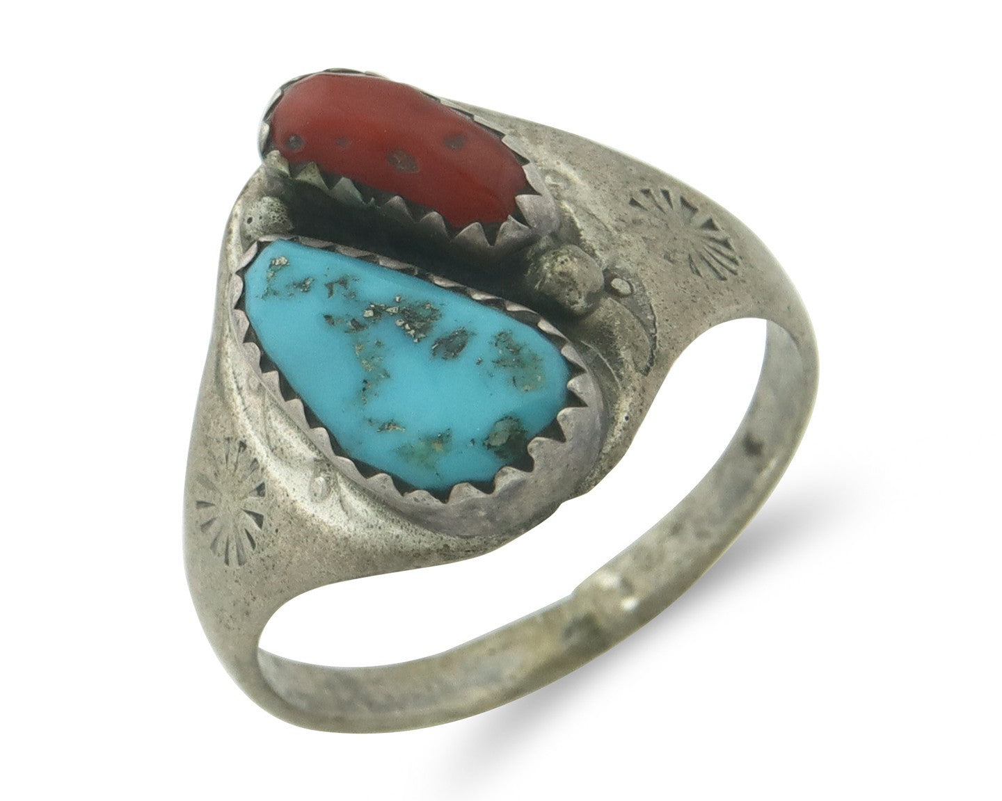 Vintage Navajo Ring 925 Sterling Silver Natural Gemstone Authentic Size 8.25