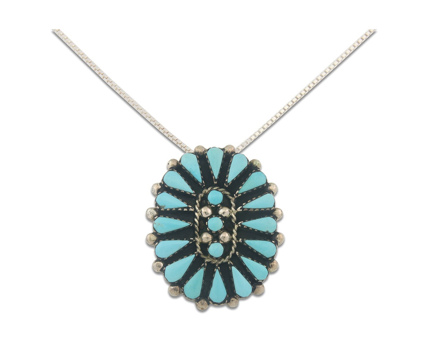 Navajo Sterling Silver Necklace Turquosie Authentic Vintage Signed Ben Yazzie