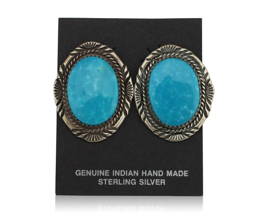 Navajo Earrings 925 Silver Kingman Turquoise Signed M Begay C.80s