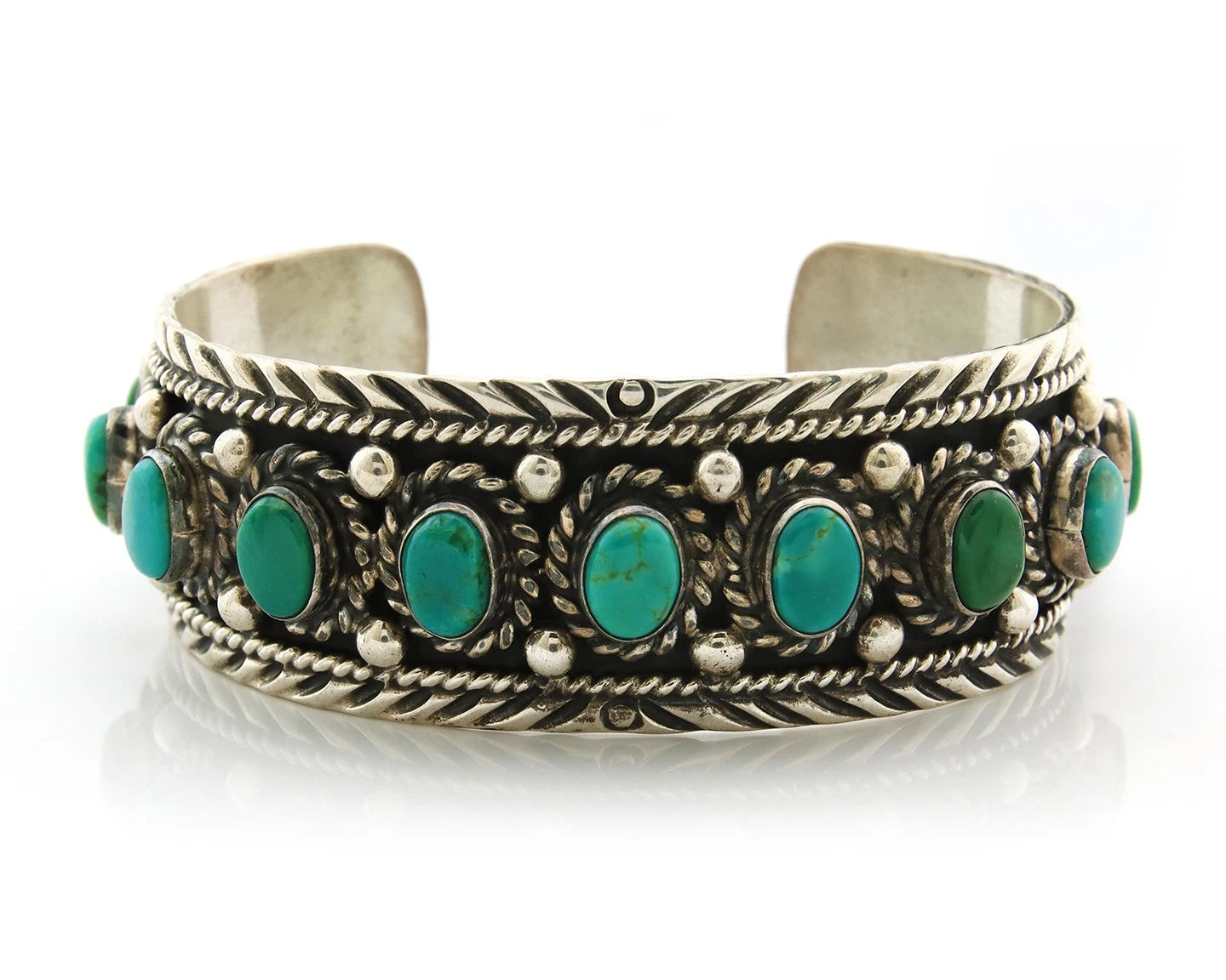 Navajo Cuff Bracelet Sterling Silver Turquoise Vintage Handmade Signed Sun