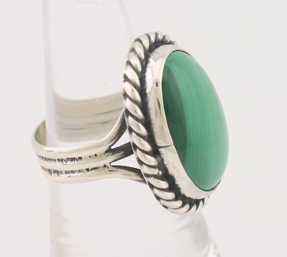 Navajo Ring 925 Silver Natural Malachite Native American Artist Size 7.0 C.80's