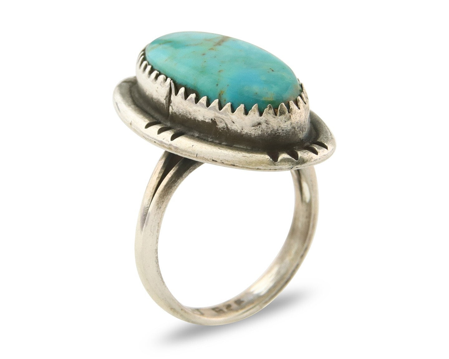 Navajo Ring 925 Sterling Turquoise Handmade Native Artist C.80's Size 4.75