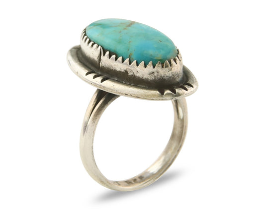 Navajo Ring 925 Sterling Turquoise Handmade Native Artist C.80's Size 4.75