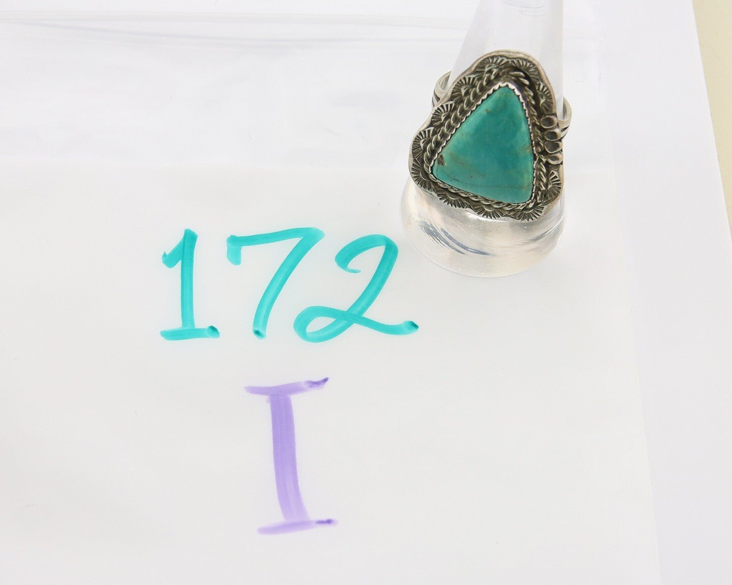 Navajo Ring 925 Sterling Natural Blue Turquoise Native Artist C.80's Size 9.0