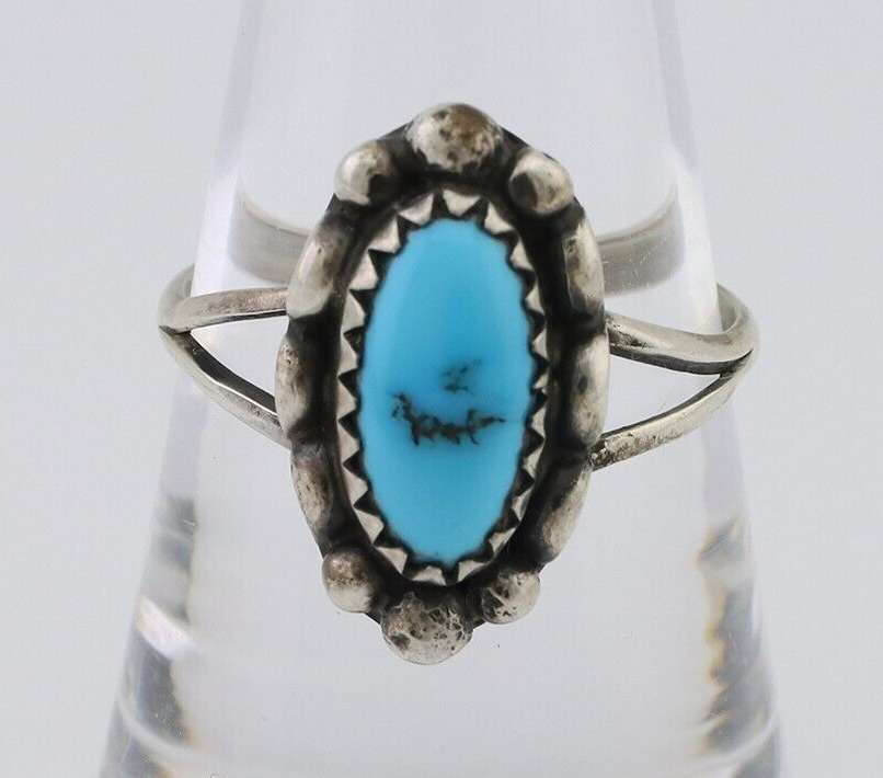 Navajo Handmade Ring 925 Silver Sleeping Beauty Turquoise Artist Signed SC C80s