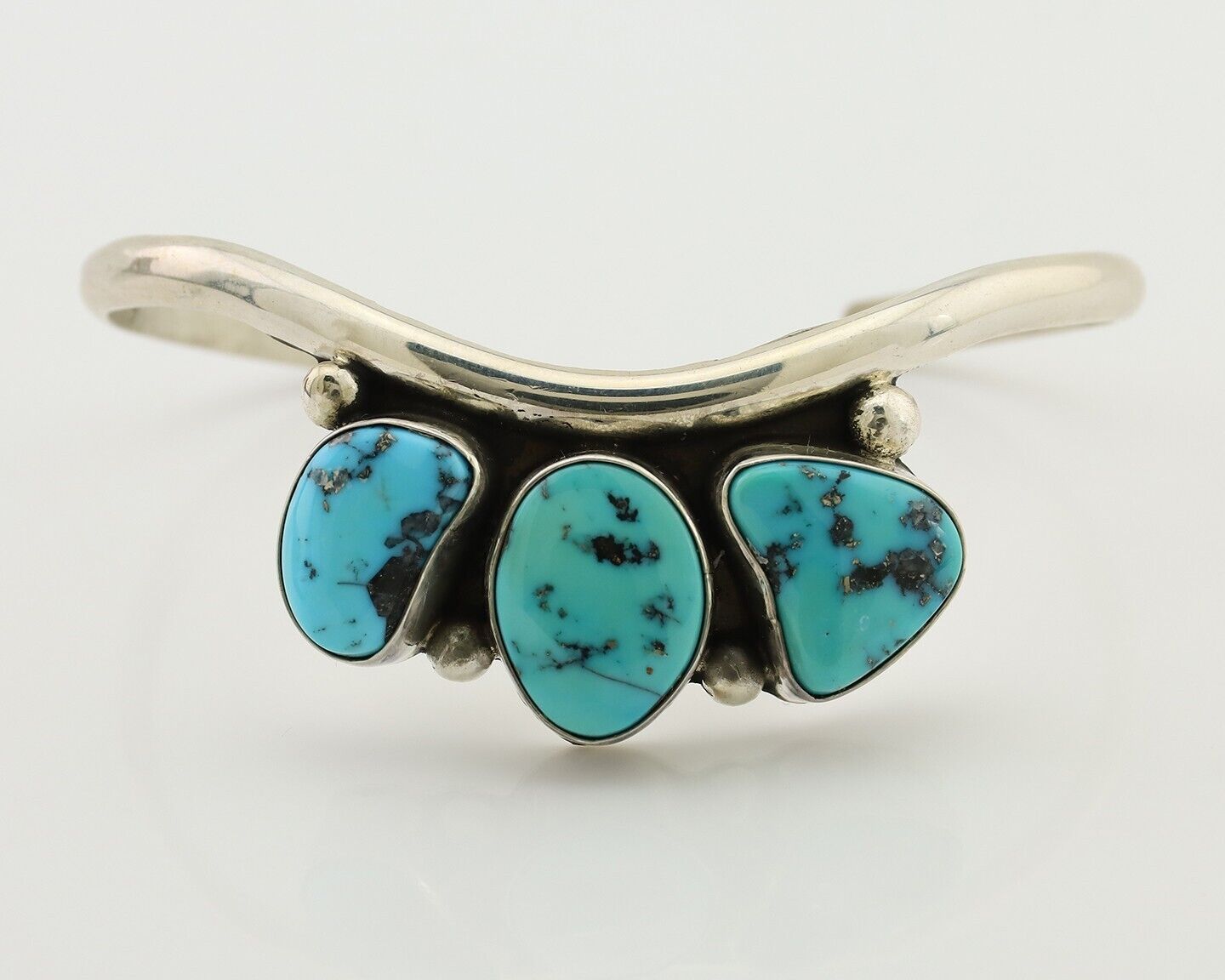 Navajo Bracelet 925 Silver Morenci Turquoise Artist Signed Frank Sandoval C.80's