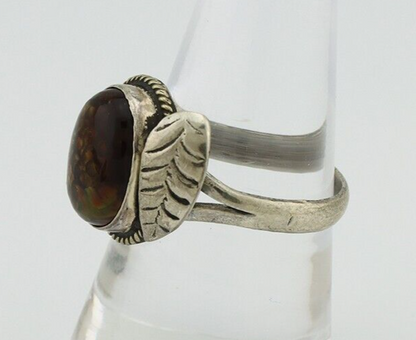 Navajo Handmade Ring 925 Silver Natural High Grade Fire Opal Native Artist C.80s