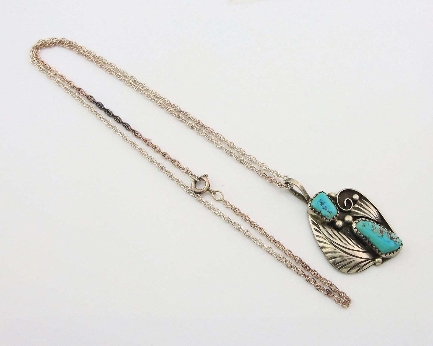 Navajo Necklace Sterling Silver Authentic Natural Turquoise Vintage Signed PM