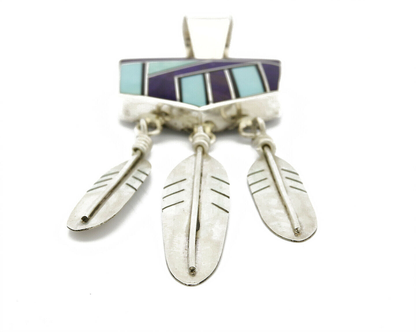 Navajo Signed G. J. Natural Turquoise Sugilite .925 Silver Pendant