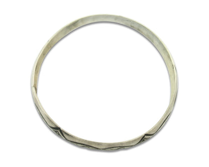 Vintage Navajo Bangle Bracelet Sterling Silver Hand Stamped Signed HJ