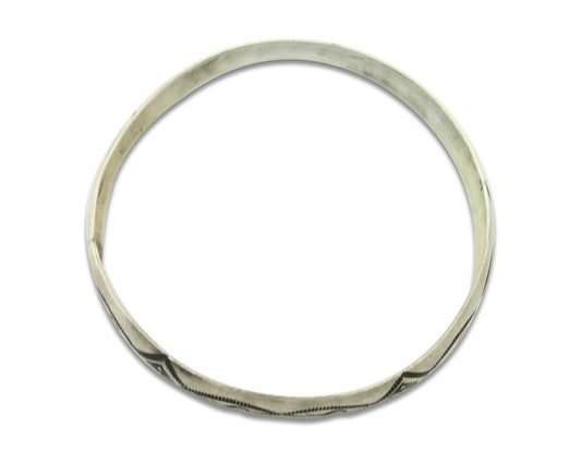Vintage Navajo Bangle Bracelet Sterling Silver Hand Stamped Signed HJ