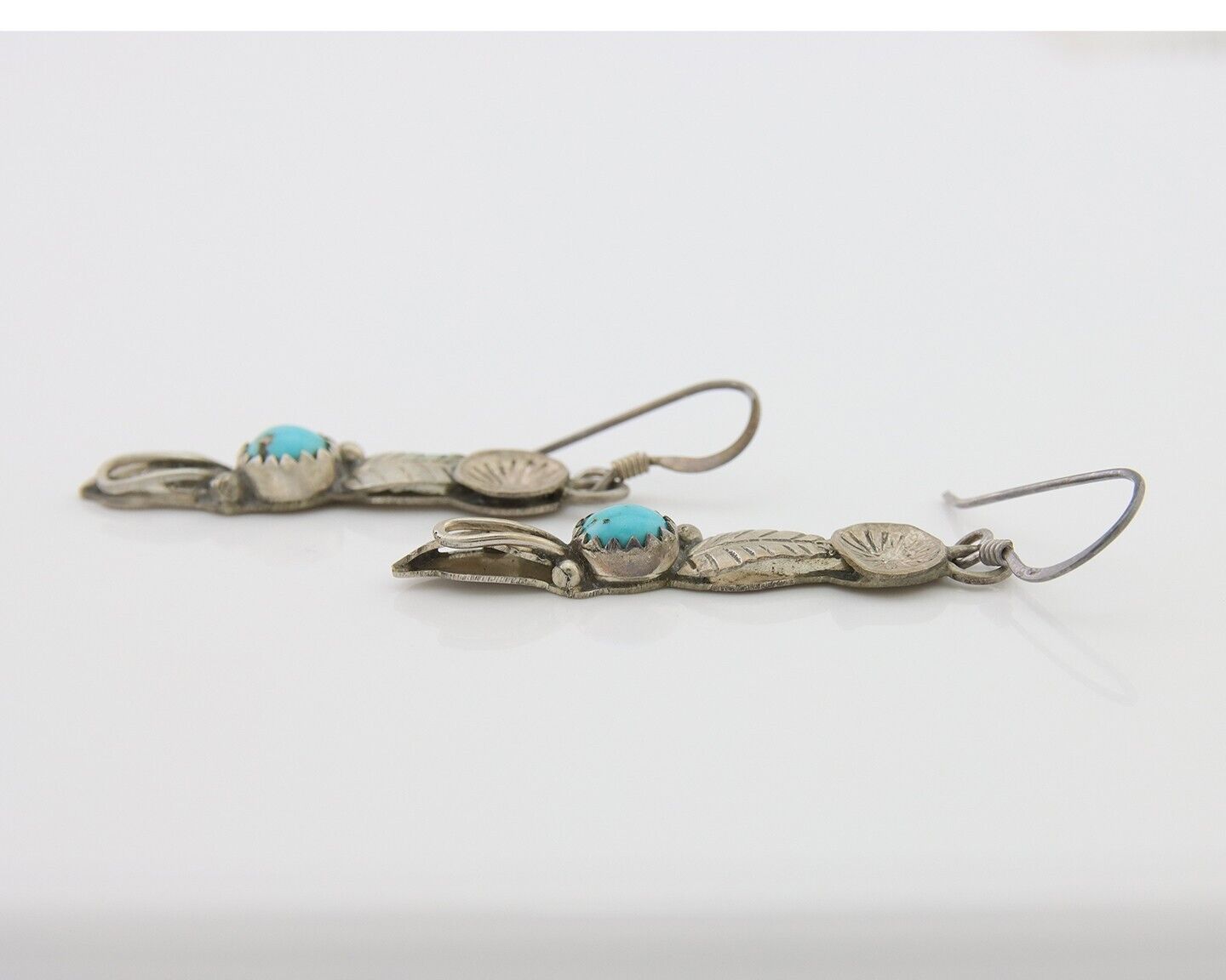 Navajo Dangle Earrings 925 Silver Natural Turquoise Native Artist C.80's