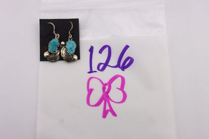 Zuni Dangle Handmade Earrings 925 Silver Blue Turquoise Native Artist C.80's