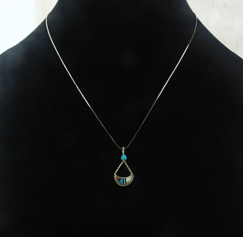 Navajo Necklace Sterling Silver Natural Blue Turquoise Vintage