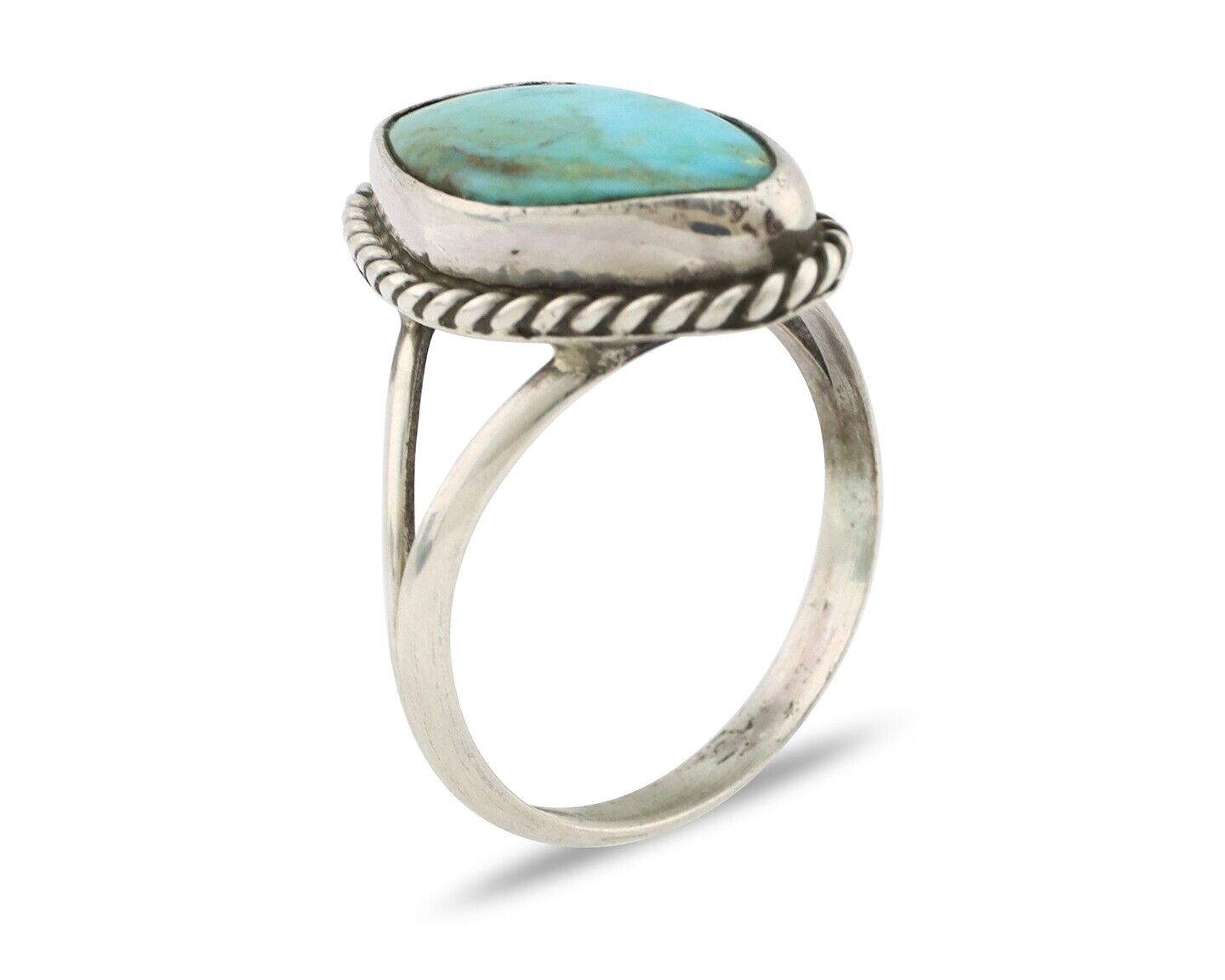 Navajo Ring 925 Silver Natural Turquoise Artist Signed Rabbit Stick C.80's