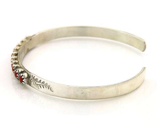 Navajo Cuff Bracelet Sterling Silver Authentic Snake Eye Coral Handmade Vintgage