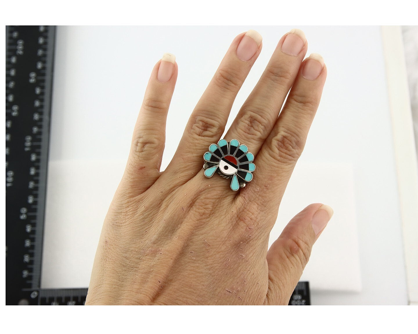 Vintage Zuni Ring 925 Sterling Silver Natural Gemstone Size 7.25