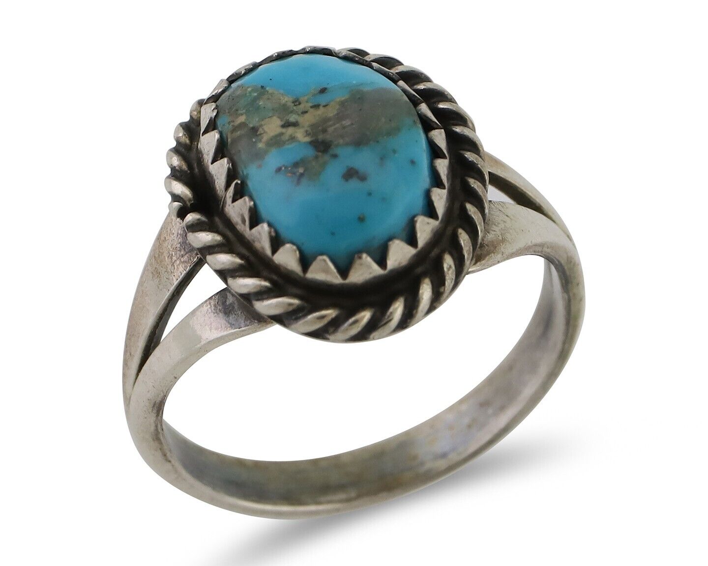 Navajo Ring 925 Silver Kingman Turquoise Native American Artist C.80's