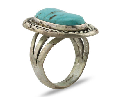 Navajo Ring .925 Silver Globe Turquoise Signed Lee Bennett C.80's