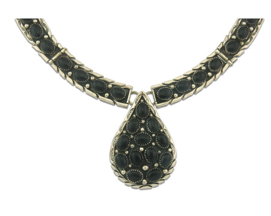 Vintage Navajo Necklace 925 Silver Natural Onyx Artist Signed Ella Cowboy