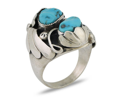 Mens Navajo Ring 925 Silver Sleeping Beauty Turquoise Artist Signed JJ C.80's
