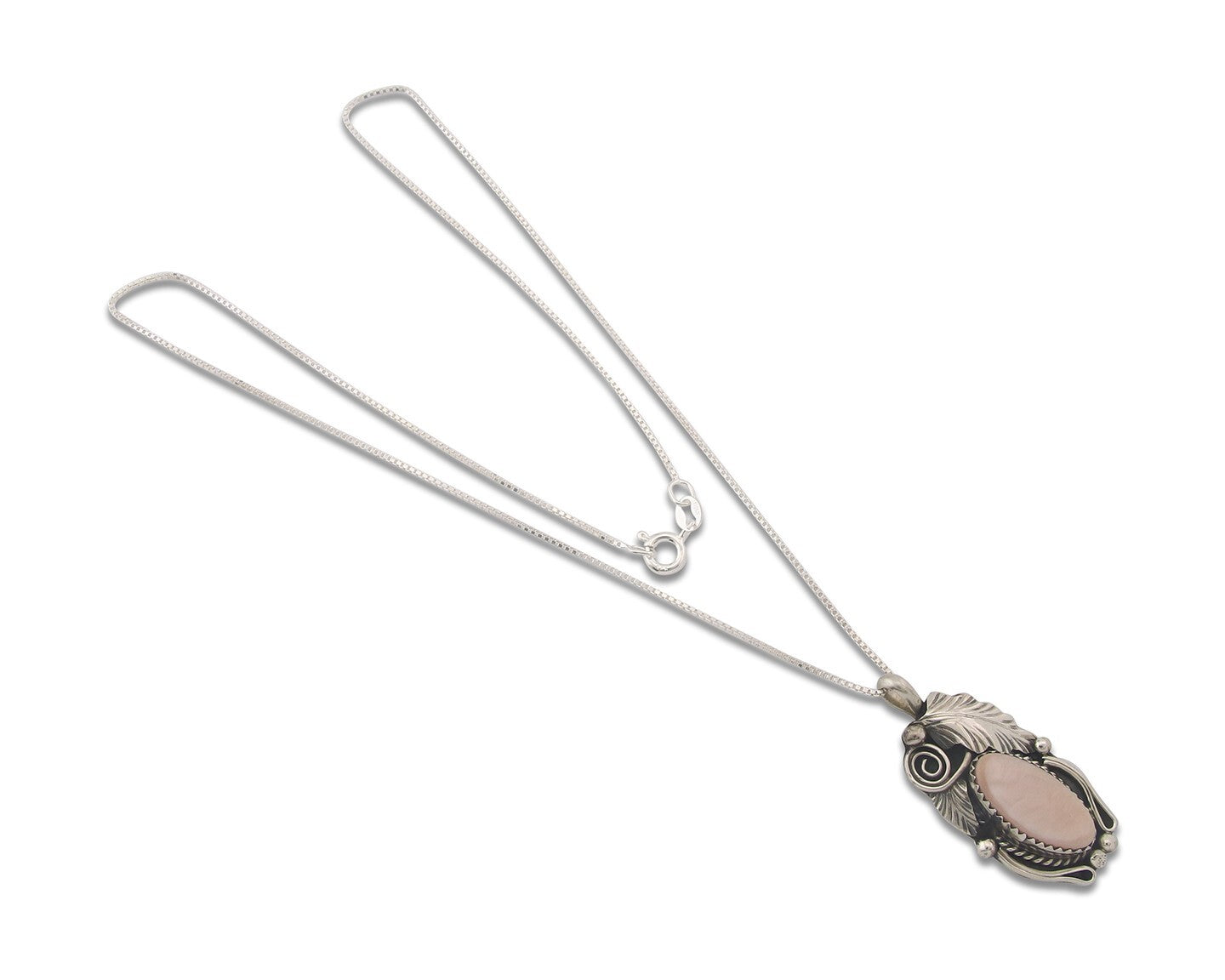 Navajo Sterling Silver Necklace Pink Muscle Authentic Vintage Sign Justin Morris