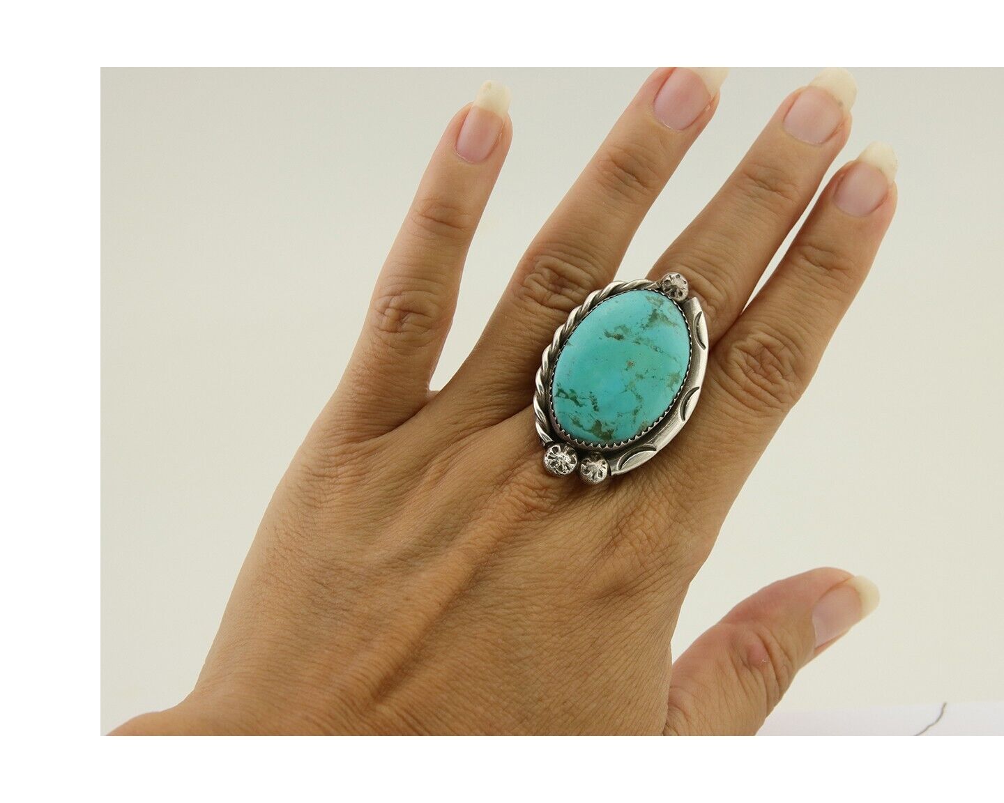 Navajo Ring 925 Silver Blue Turquoise Native American Artist C.80's