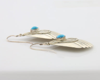 Navajo Earrings 925 Silver Turquoise Artist Signed Dean Brown C.80's
