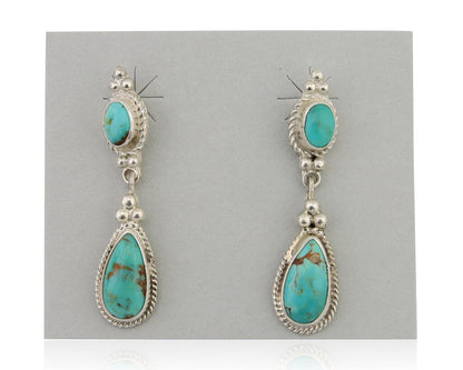 Navajo Dangle Earrings 925 Silver Sleeping Beauty Turquoise Native Artist C.80's