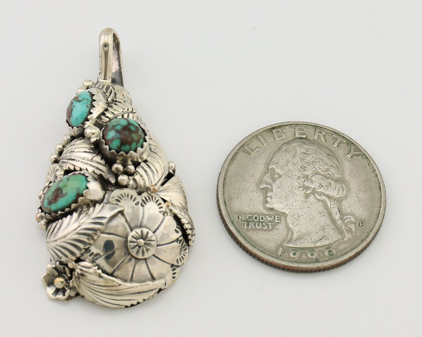 Navajo Pendant 925 Silver Natural Bisbee Turquoise Signed Tom Willeto C.80's