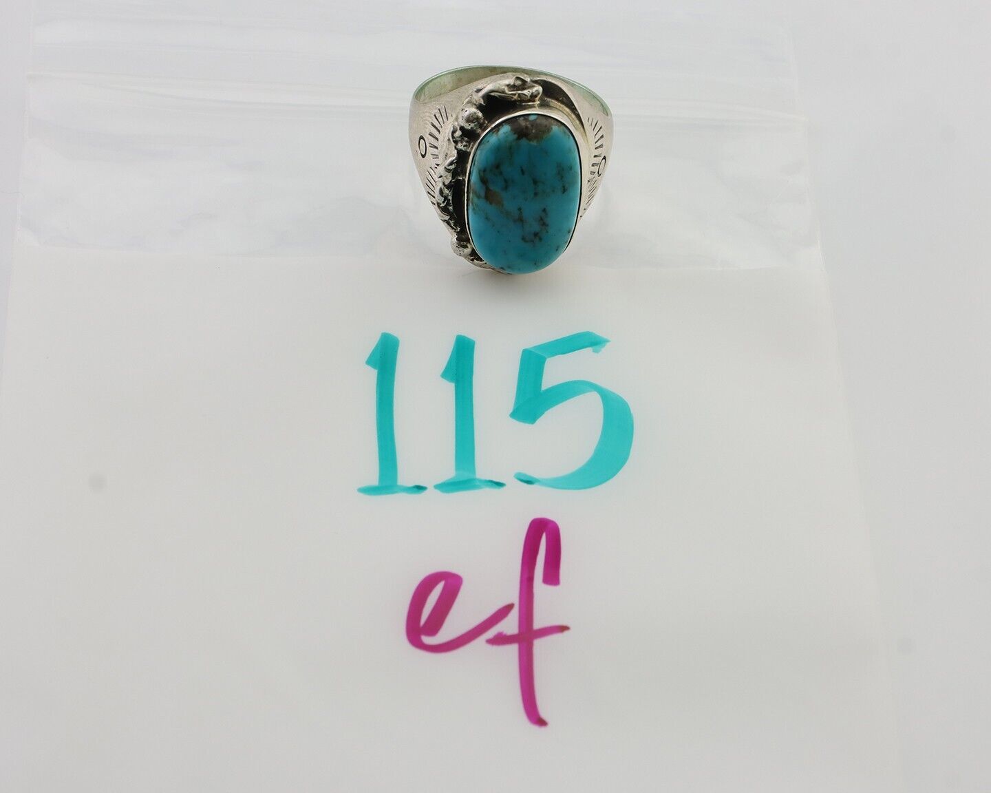 Mens Heavy Navajo Ring 925 Silver Turquoise Native Artist Size 14.5 C.80's