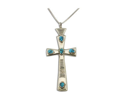 Navajo Cross Pendant 925 Silver SB Turquoise Artist Signed R C.80's