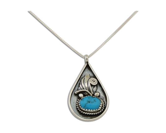 Navajo Necklace 925 Silver Blue Turquoise Artist Signed JASON BAHE C.80's