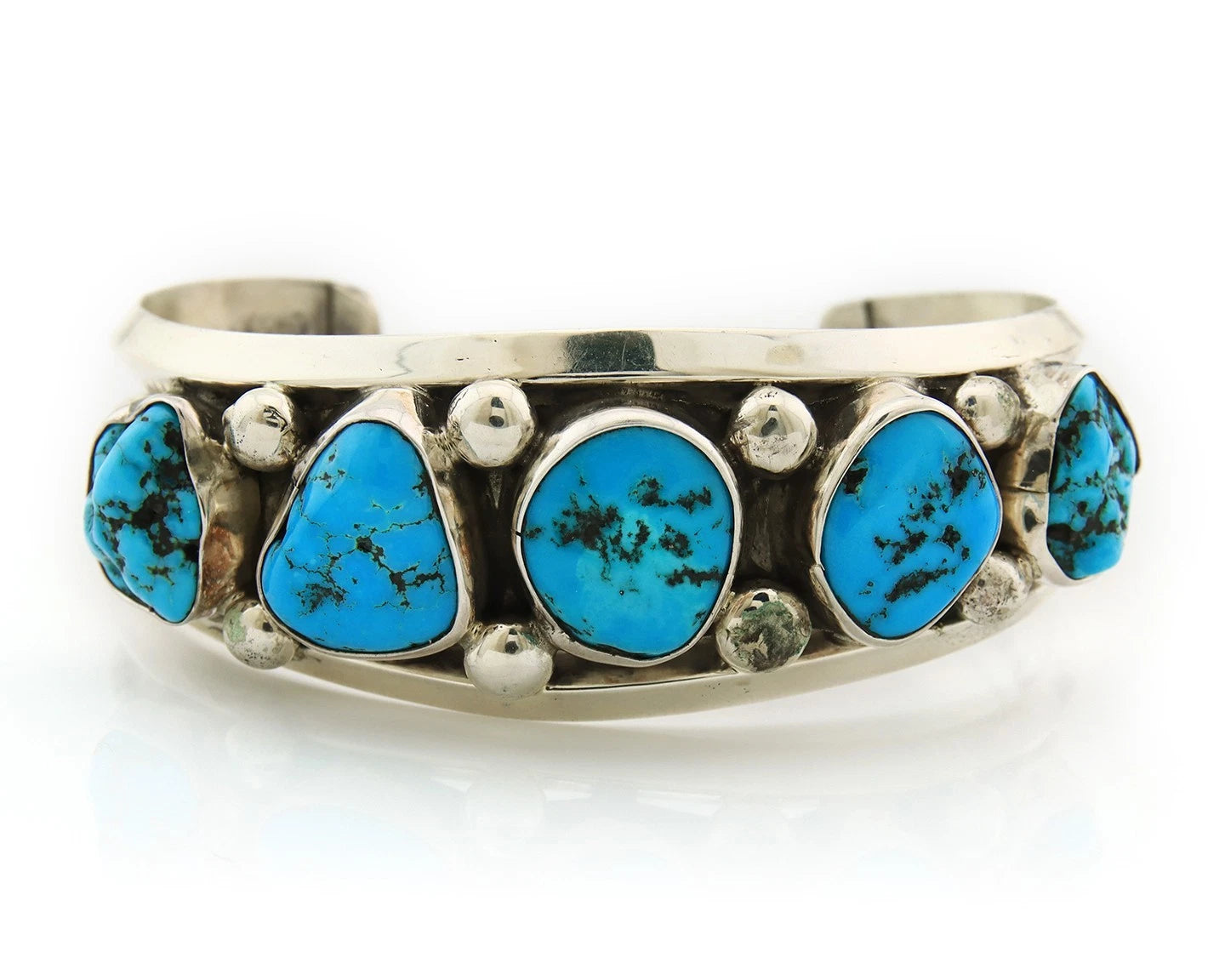 Navajo Cuff Bracelet Sterling Silver Vintage Turquoise Signed H