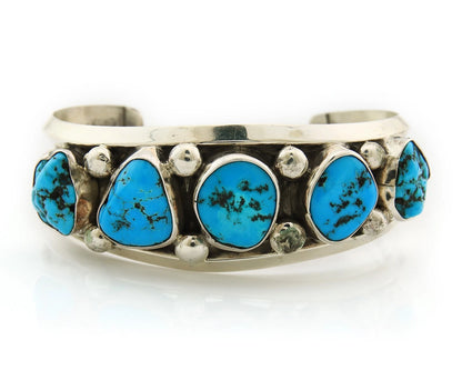 Navajo Cuff Bracelet Sterling Silver Vintage Turquoise Signed H