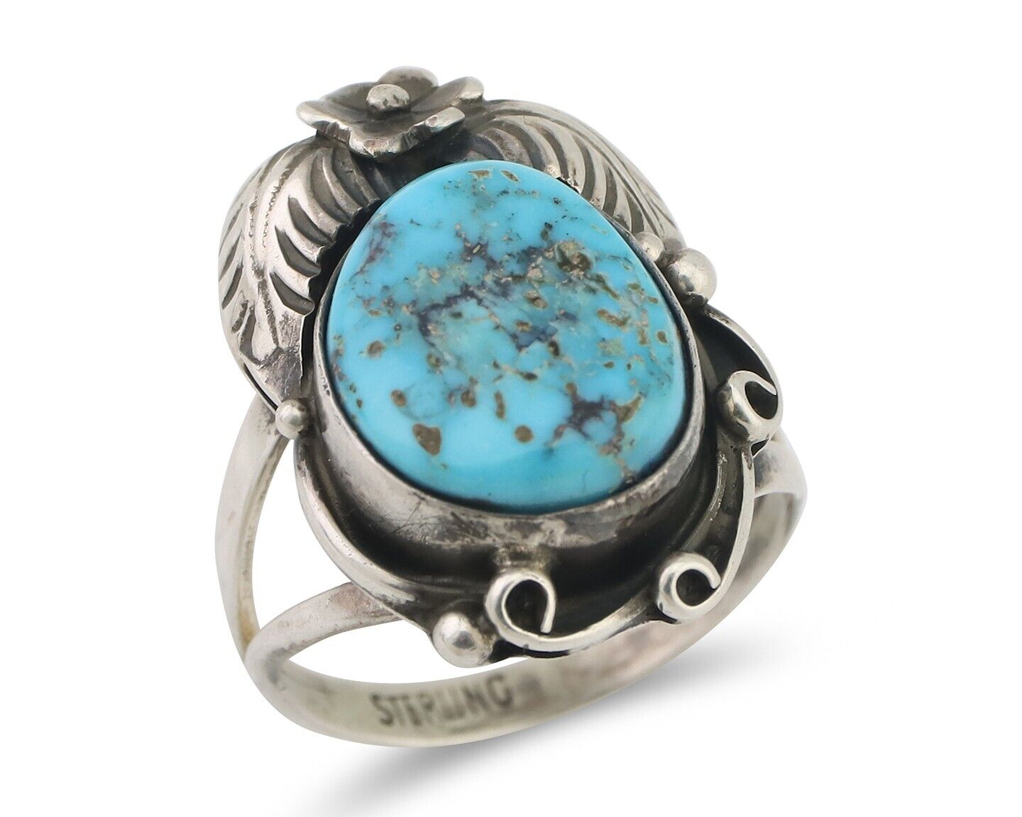 Navajo Ring 925 Silver Natural Mined Turquoise Native American Artist C.80's