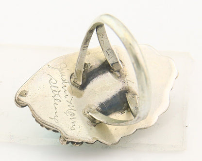 Navajo Ring 925 Sterling Turquoise Artist Justin Morris C.80's Size 9.0