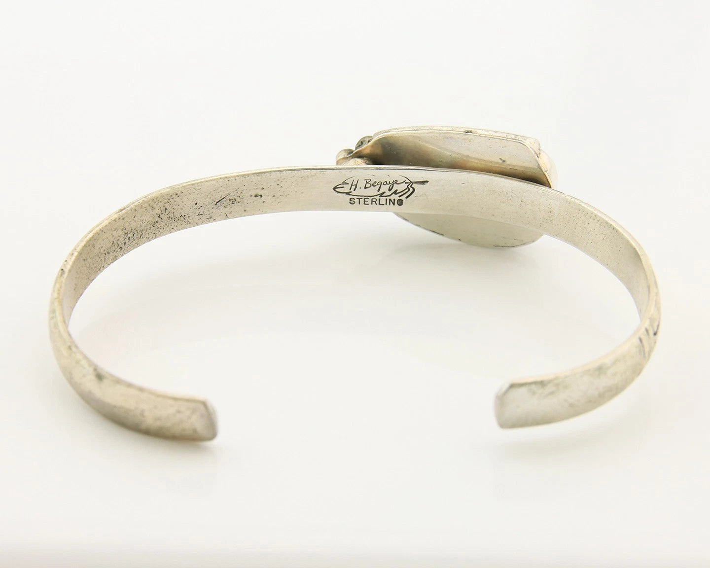 Navajo Cuff Bracelet Sterling Silver Denim Lapis Vintage Signed H Begaye