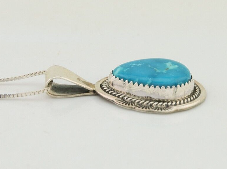 Navajo Necklace 925 Silver Natural Turquoise Artist Signed Mike Begay C.80's