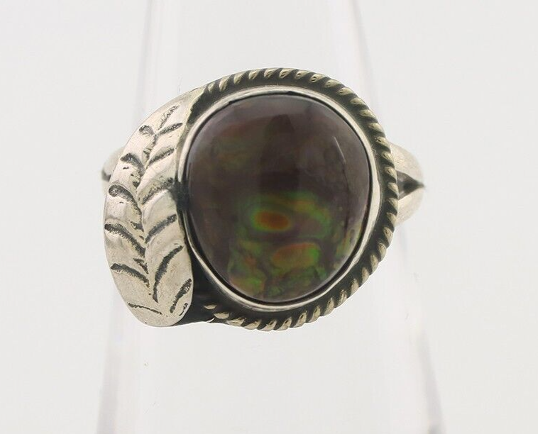 Navajo Handmade Ring 925 Silver Natural Fire Opal Native Artist Size 5.75 C.80's