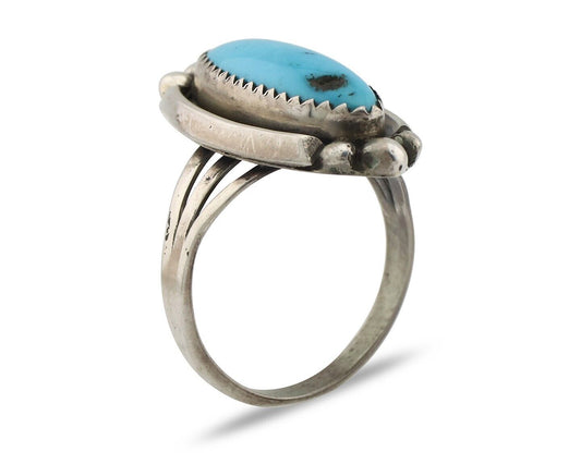 Navajo Ring .925 Silver Sleeping Beauty Turquoise Signed SkyStone Creations C80s