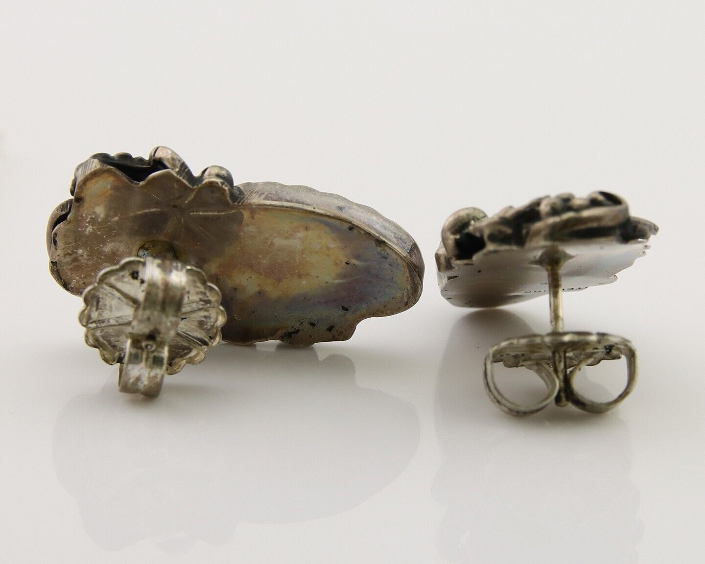 Navajo Handmade Earrings 925 Silver Natural Turquoise Native Artist C.80's