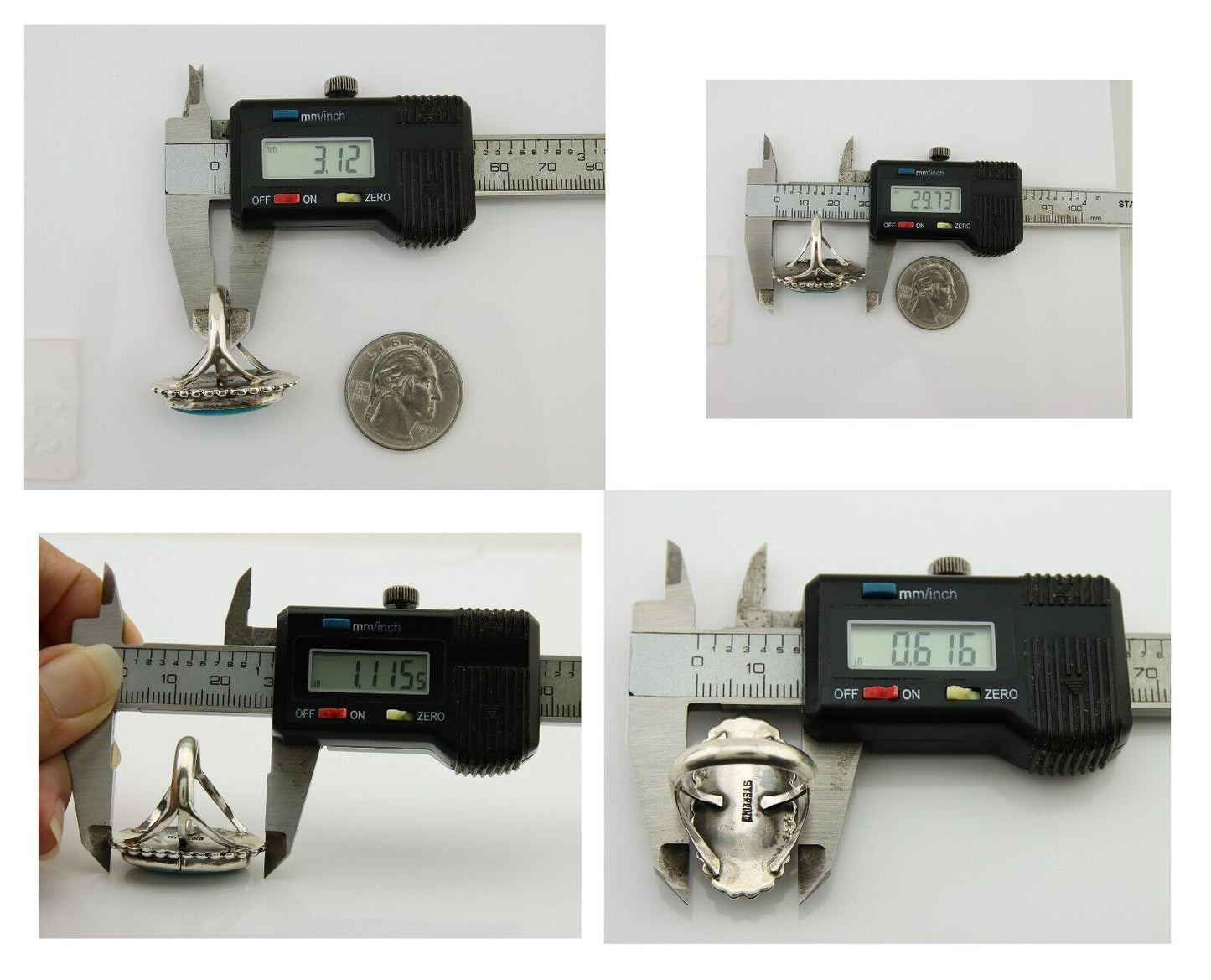 Navajo Shield Ring 925 Silver Arizona Turquoise Native Artist C.80's