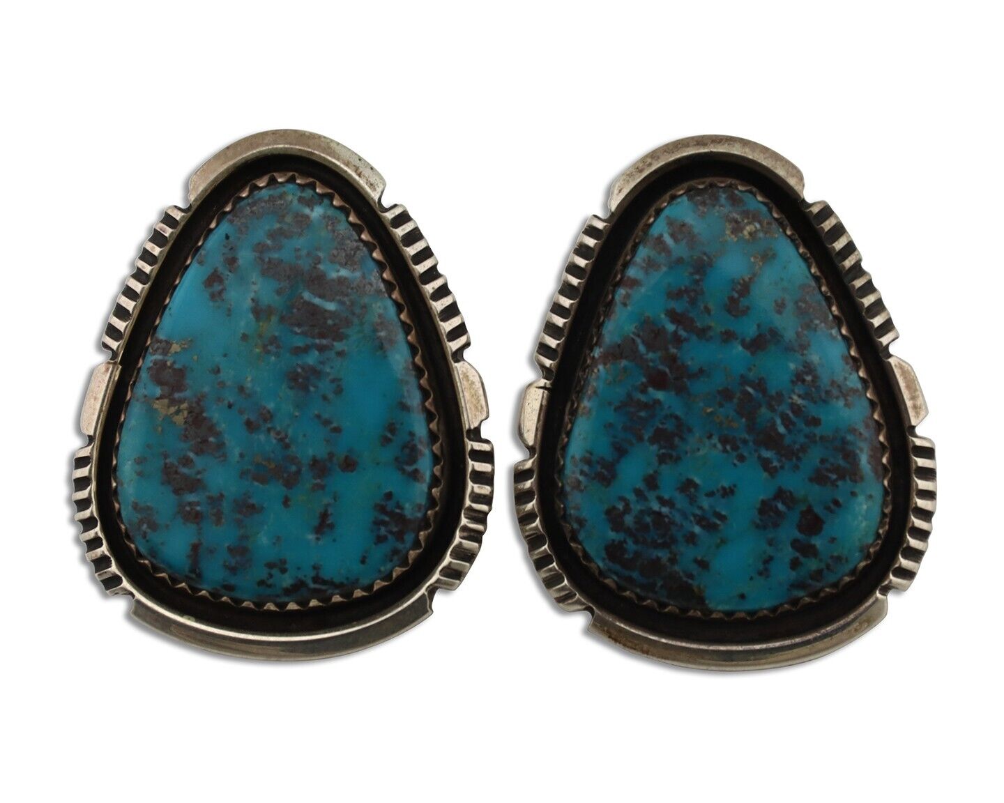 Navajo Earrings 925 Silver Natural Blue Turquoise Signed William Denetdale C.80s