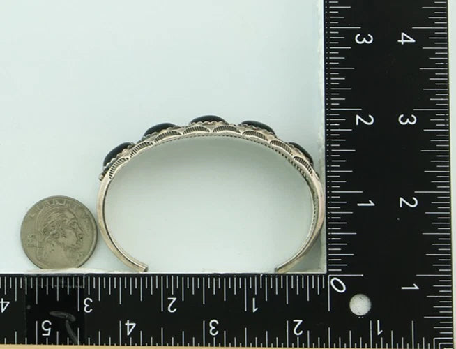 Navajo Cuff Bracelet 925 Sterling Silver Onyx Vintage Signed H Spencer