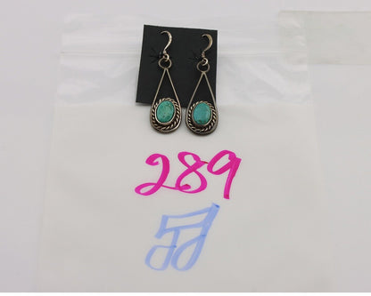 Navajo Earrings 925 Silver Natural Blue Turquoise Native American Artist C.80s