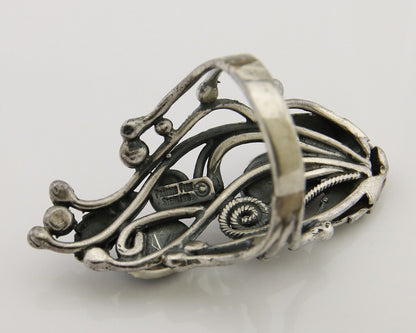 Navajo Ring 925 Silver Natural Denim Lapis Artist Signed Prairie Fire C.80's