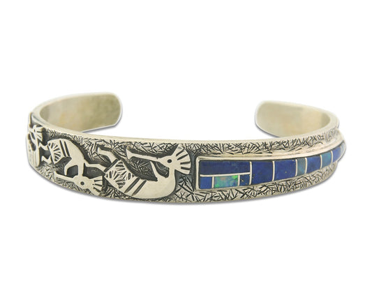 Vintage Navajo Bracelet 925 Silver Handmade Authentic Gemstone Kokopelli