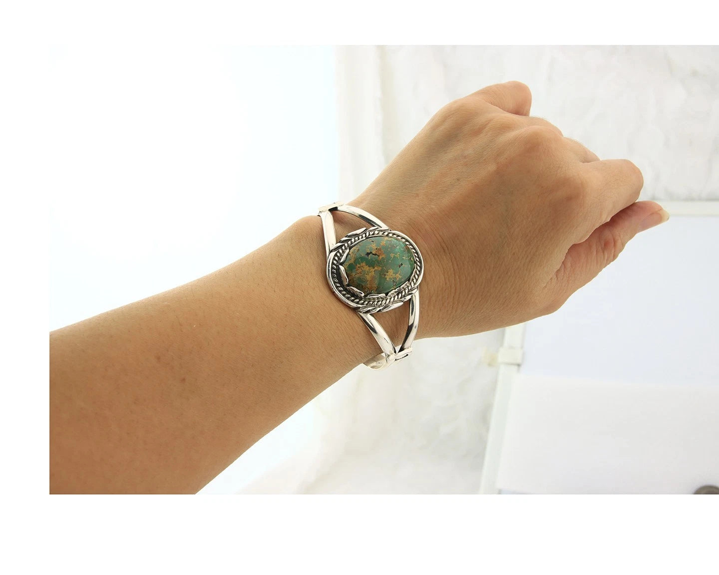 Navajo Bracelet Sterling Silver Turquoise Vintage Native Artist Signed Sunrise