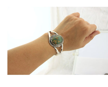 Navajo Bracelet Sterling Silver Turquoise Vintage Native Artist Signed Sunrise